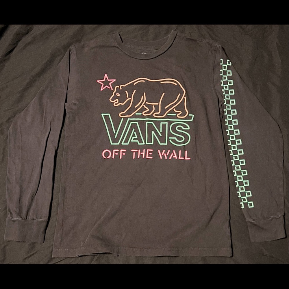 Kids size medium black with neon print long sleeve vans shirt